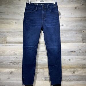 Mavi Tess High Rise Skinny Ankle Dark Wash Blue Jeans Size 27x27 Raw Hem Studded